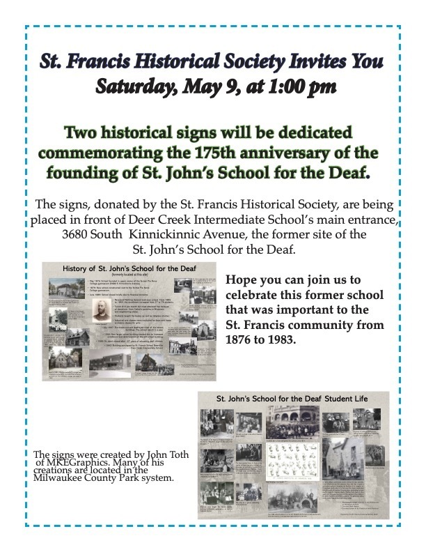 Flyer detailing Commemoration of St. John's School of the Deaf