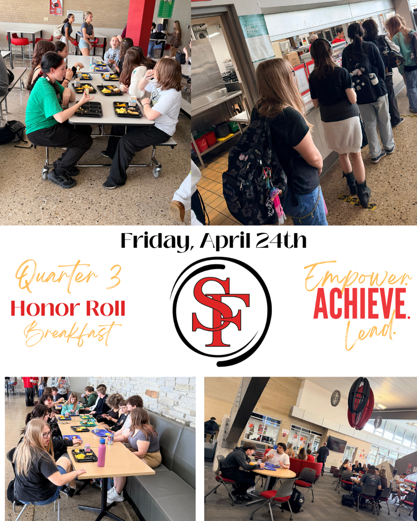 Graphic showing four photos of students at the Honor Roll breakfast and the Saint Francis logo in the center. 