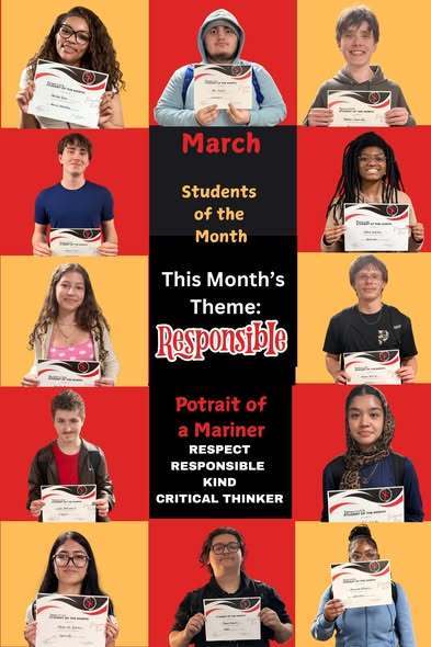 Collage showing 10 students who earned Student of the Month for march