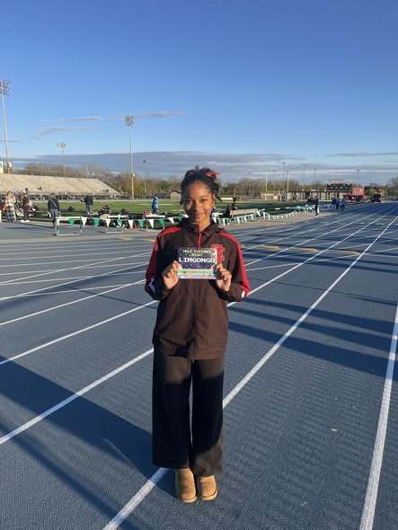 Emma after her record setting 800m on a track