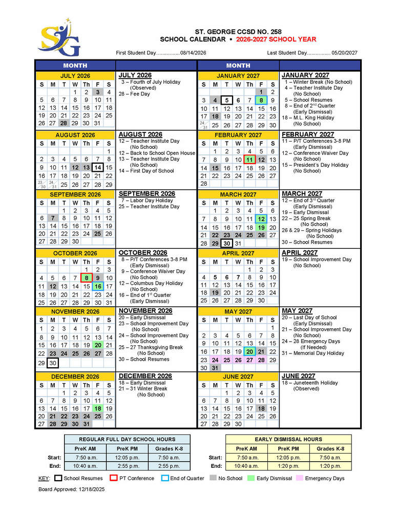 2026-2027 School Calendar