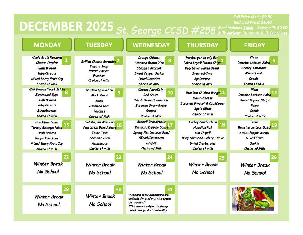 December Lunch Menu