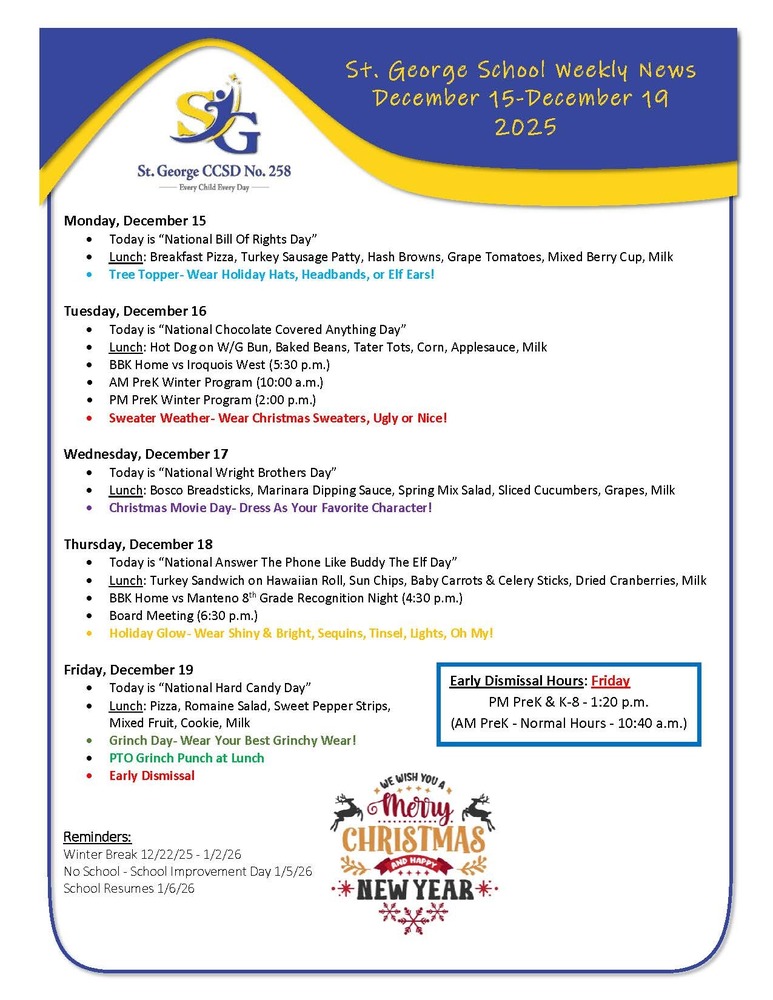 Weekly Newsletter 12/15-12/19