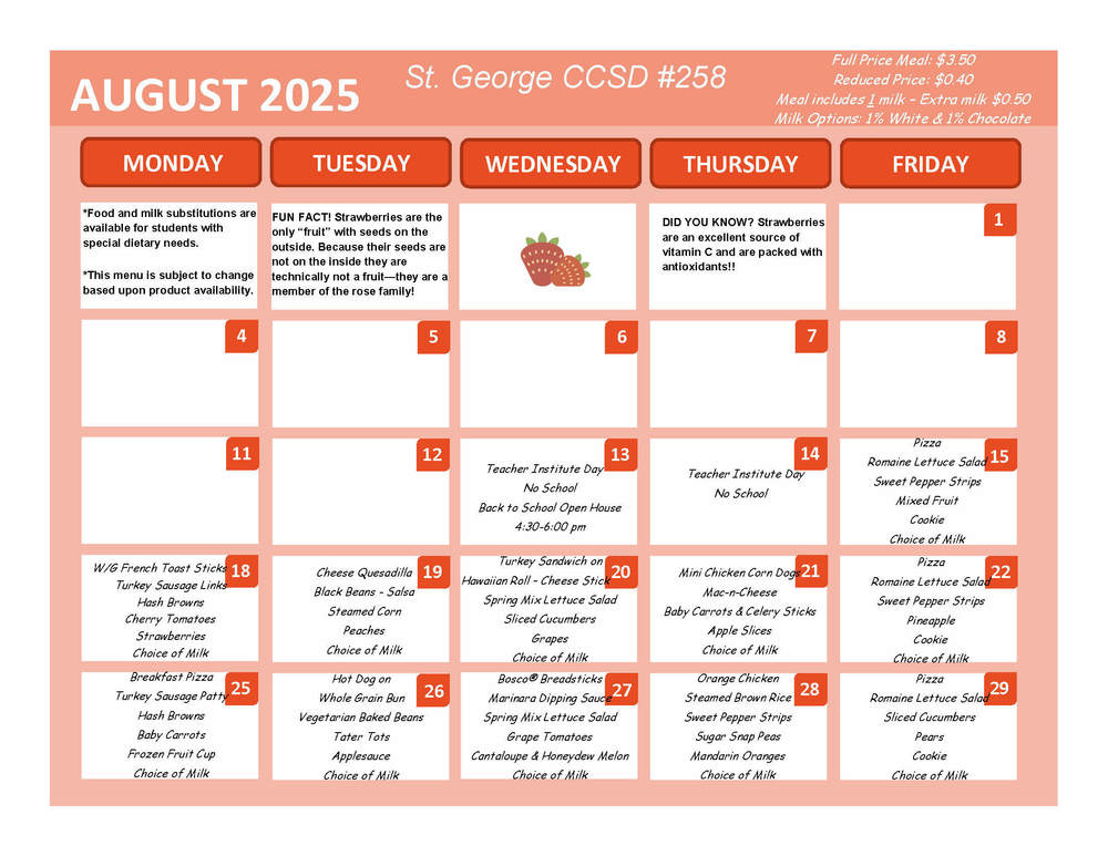August Lunch Menu