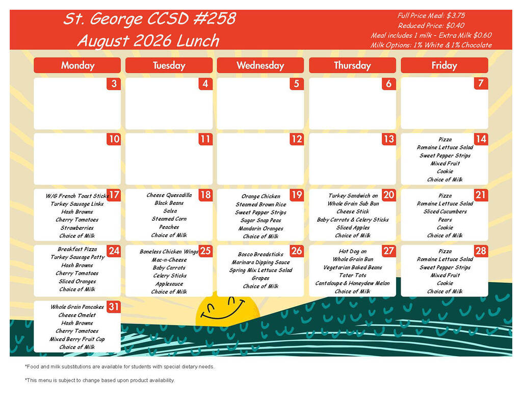 August 2026 Lunch Menu