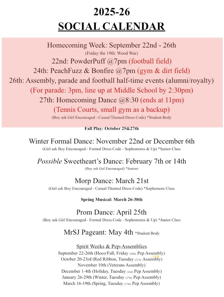 hoco schedule 