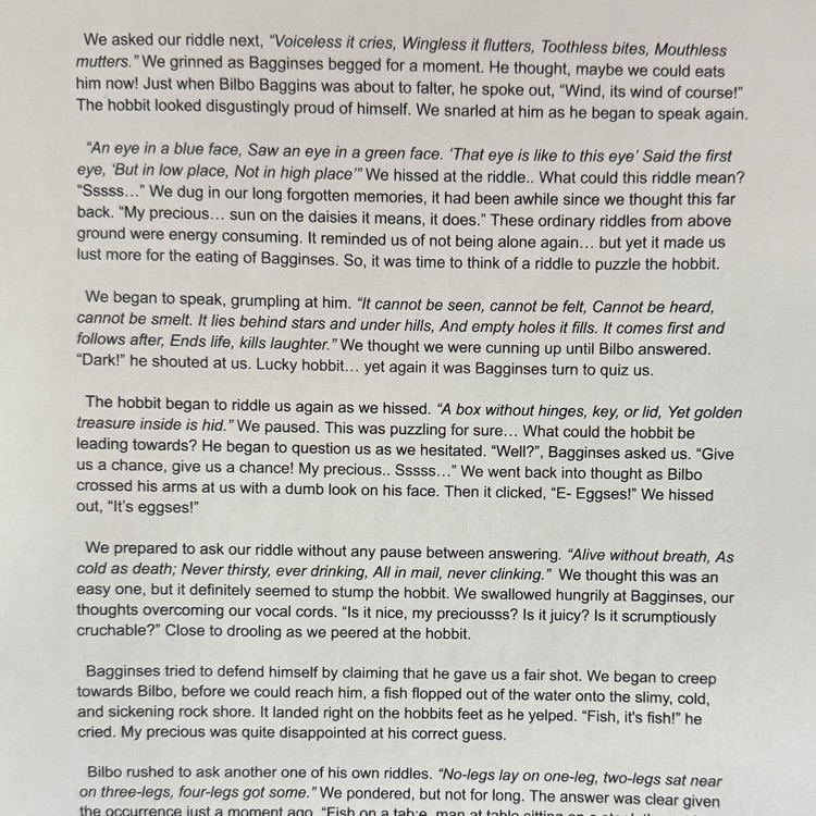 Story Rewrite - this is from Gollum’s perspective 