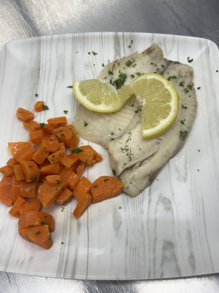 poached tilapia and steamed carrots