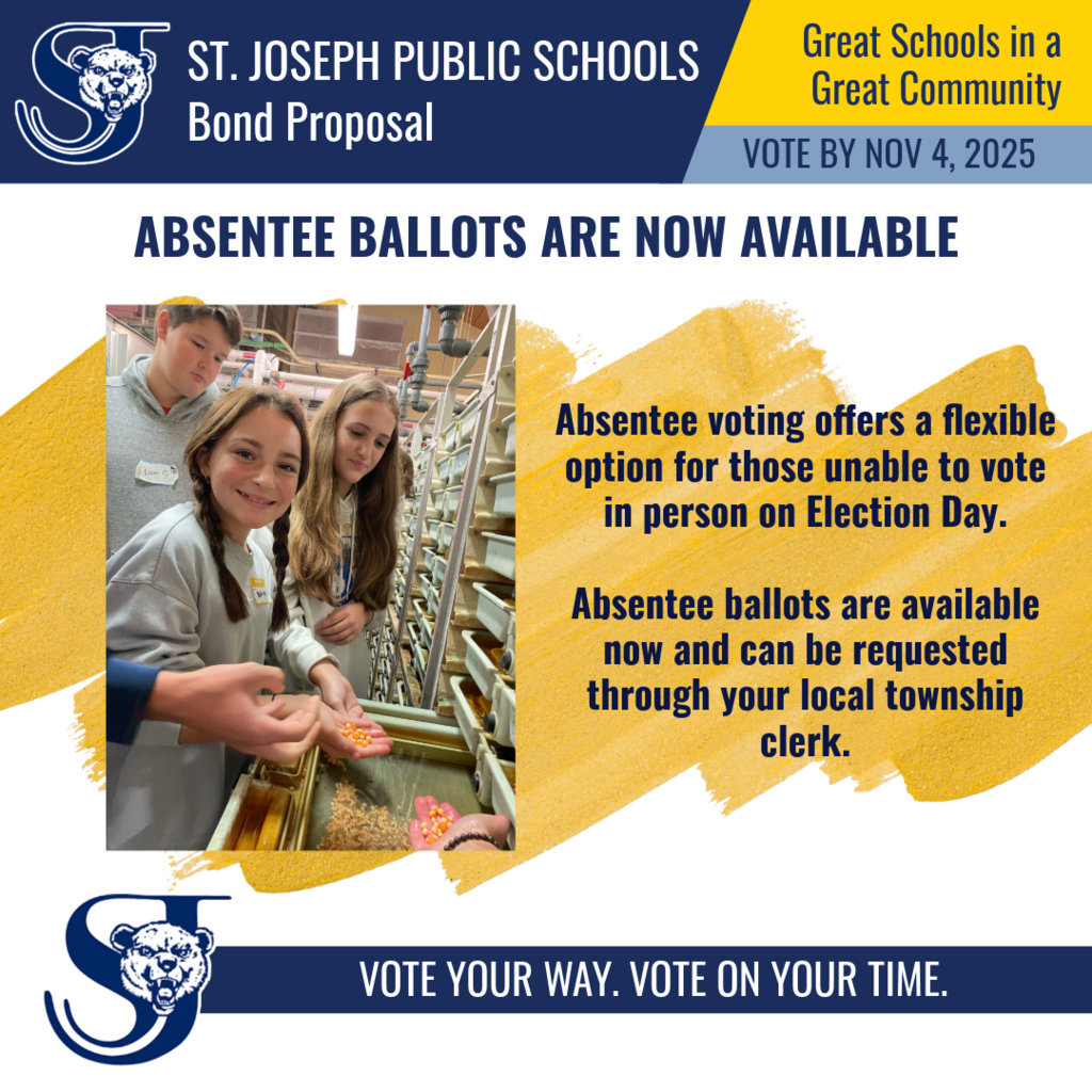 Absentee Ballots are now available and can be requested through your local township clerk.  Vote by November 4, 2025. 