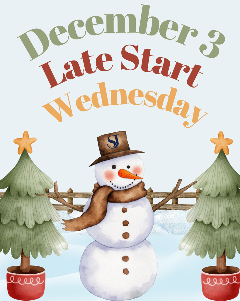 Wintery scene with snowman - December 3, late start Wednesday