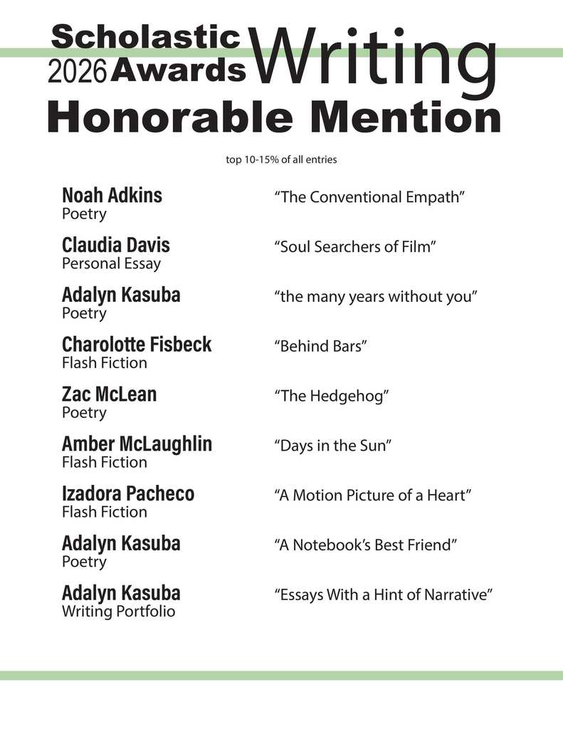 Scholastic Honorable Mention Writing Award Winners