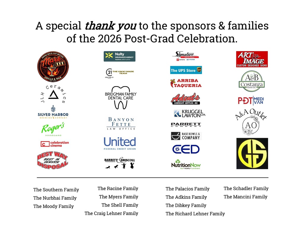 Sponsors & Families who sponsored the 2026 Post-Grad Celebration