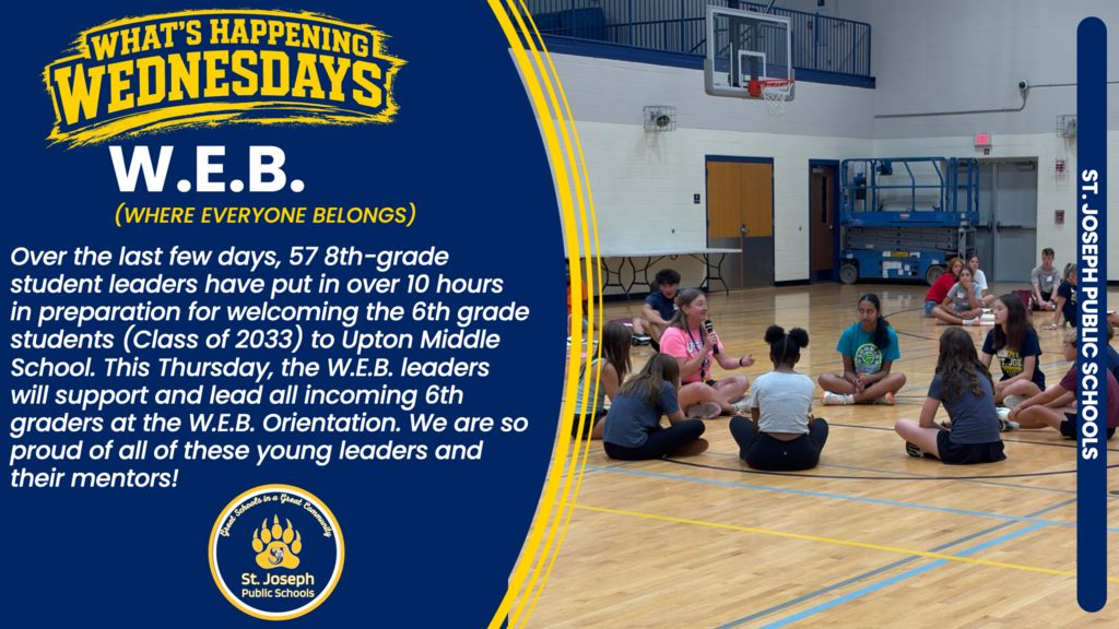Circles in Uptons Gym of student leaders in the W.E.B. program