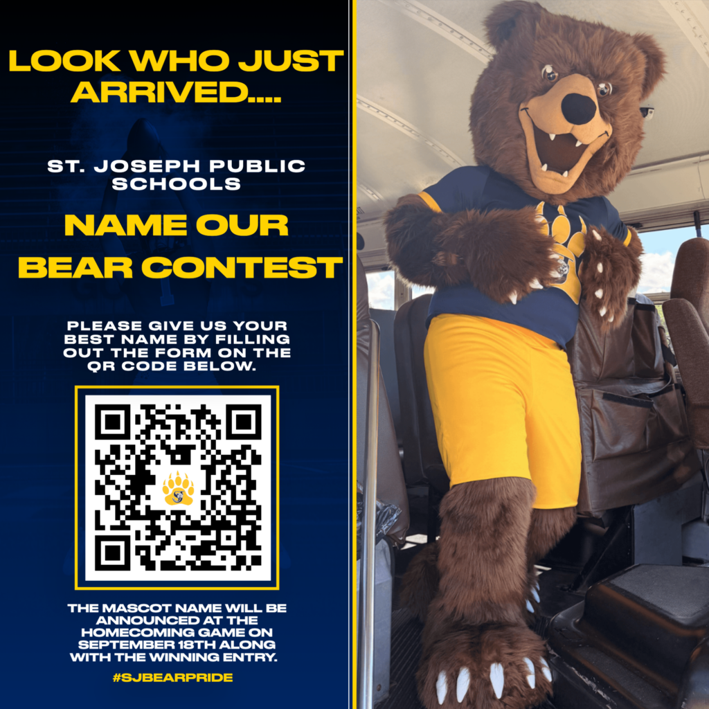 Picture of the Bear Mascot on a school bus