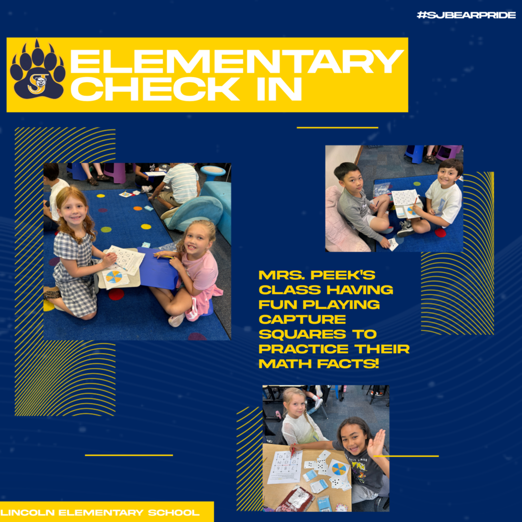 Students in pairs in Mrs. Peeks class at Lincoln Elementary School working on math facts