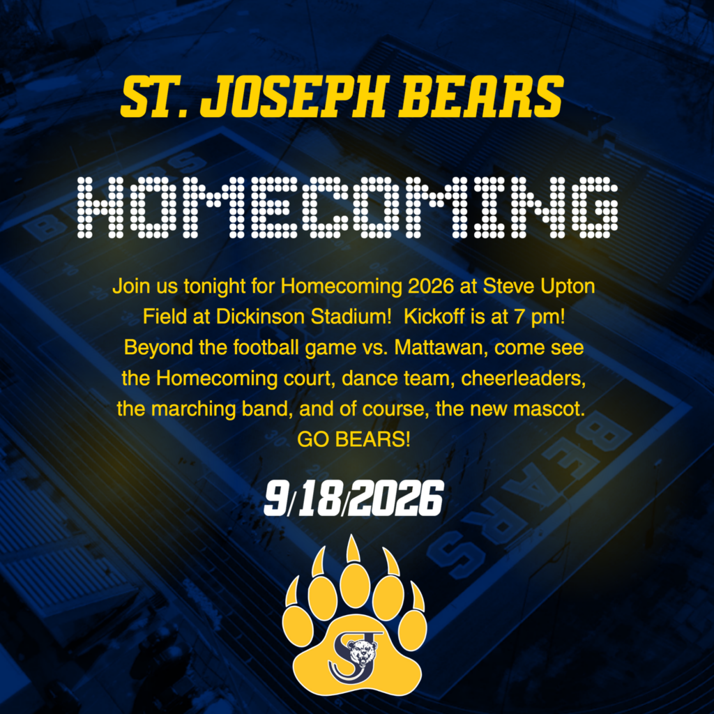 Homecoming flyer with Dickinson Stadium as a watermark.