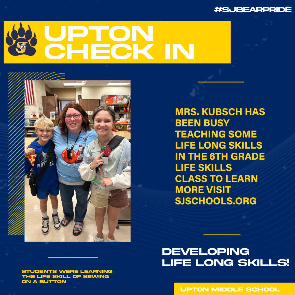 Picture of Mrs. Kubsh with two students from Life Skills class.