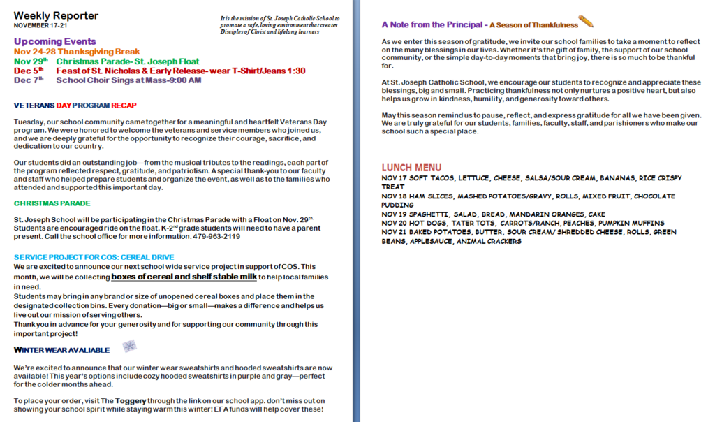 Newsletter Nov 17-21