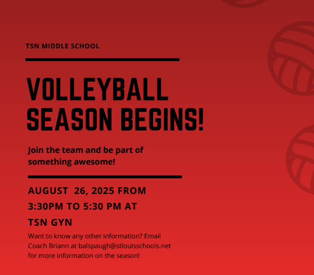 7th & 8th Grade Volleyball starts Aug. 26th