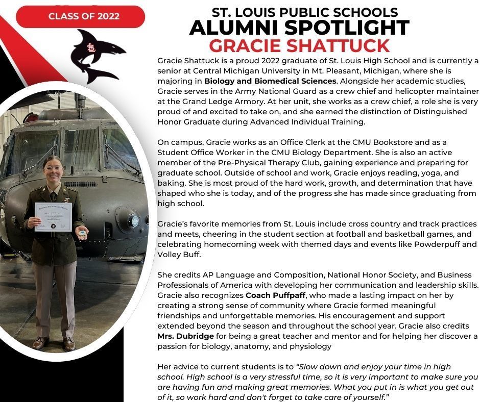 SLPS Alumni Spotlight Gracie Shattuck, class of 2022.