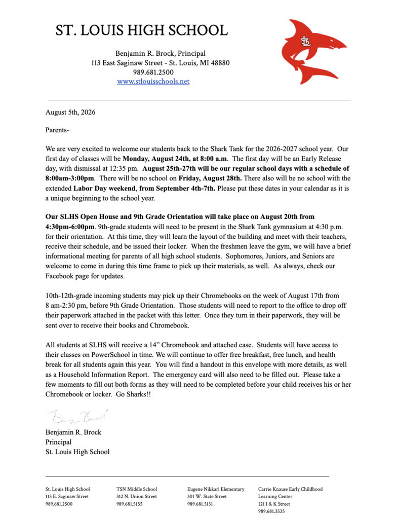 Parent Memo- Welcome Back