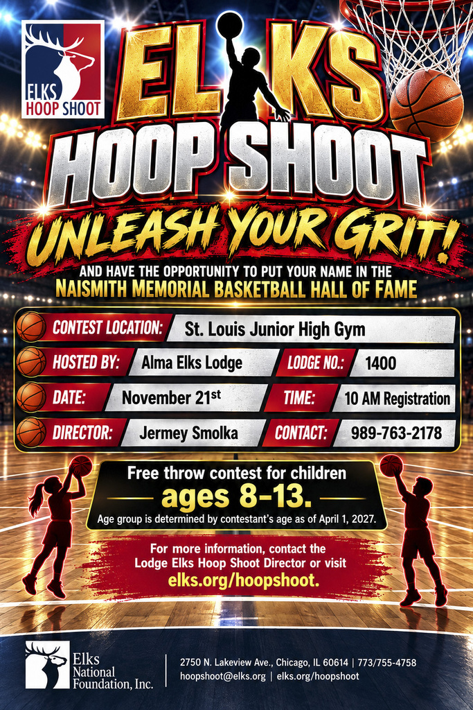 Elks Hoop Shoot, November 21st, at TSN Middle School