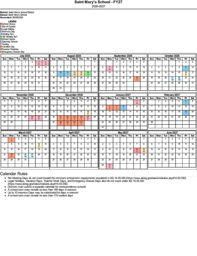 FY 27 Academic Calendar