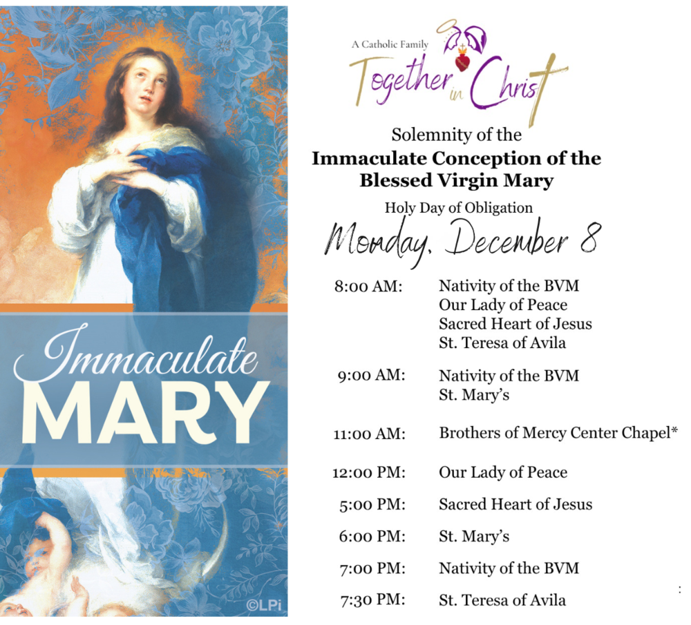 Holy Day Mass Schedule 12/8/25