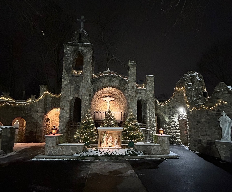 Sacred Heart of Jesus Shrine, Bowmansville, NY-lit up for Advent & Christmas
