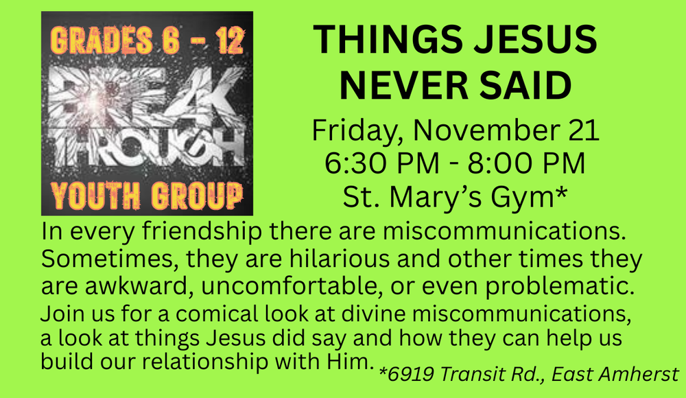 Youth Group to discuss"Things Jesus Never SAid"