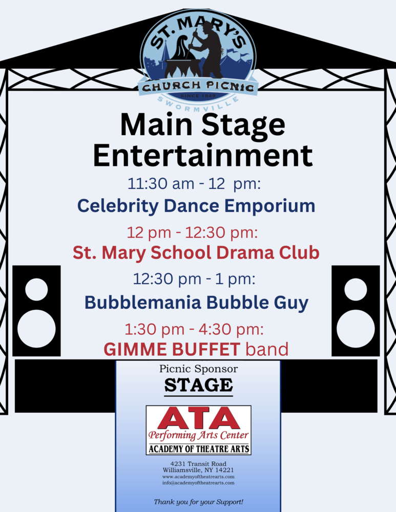 Main Stage Entertainment at St. MAry's Picnic, sponsored by ATA Performing Arts Center