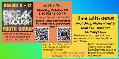 10-20 and 11-3 Brekthrough Youth Group at St. Mary's Swormville