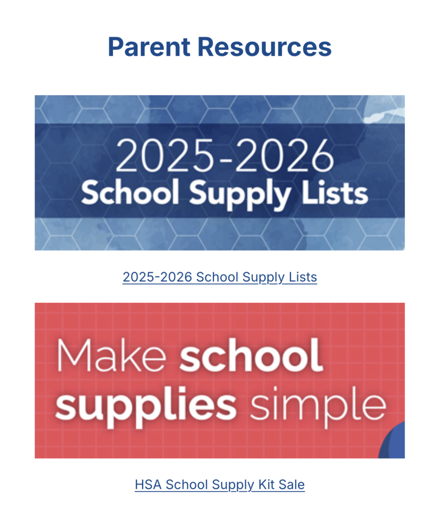 Parent Resources Page for school supplies