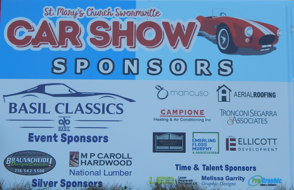 Sign with Car Show Sponsors listed