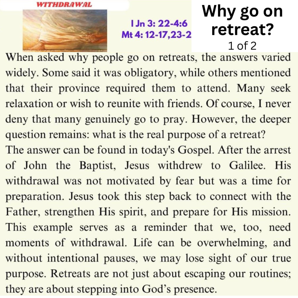Reflection on going on a retreat