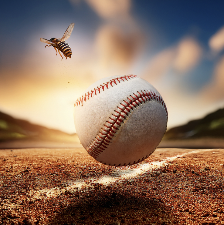 baseball with a bee near it