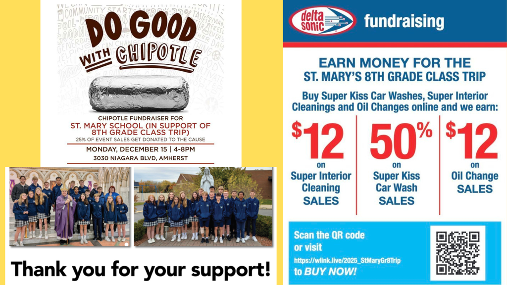 Grade 8 Fundraisers for Class Trip at Chipotle and Delta Sonic