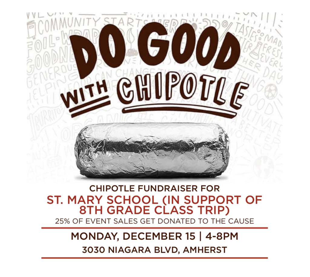 Chipotle Night to Support St. Mary's Grade 8 Trip on 12/15/25