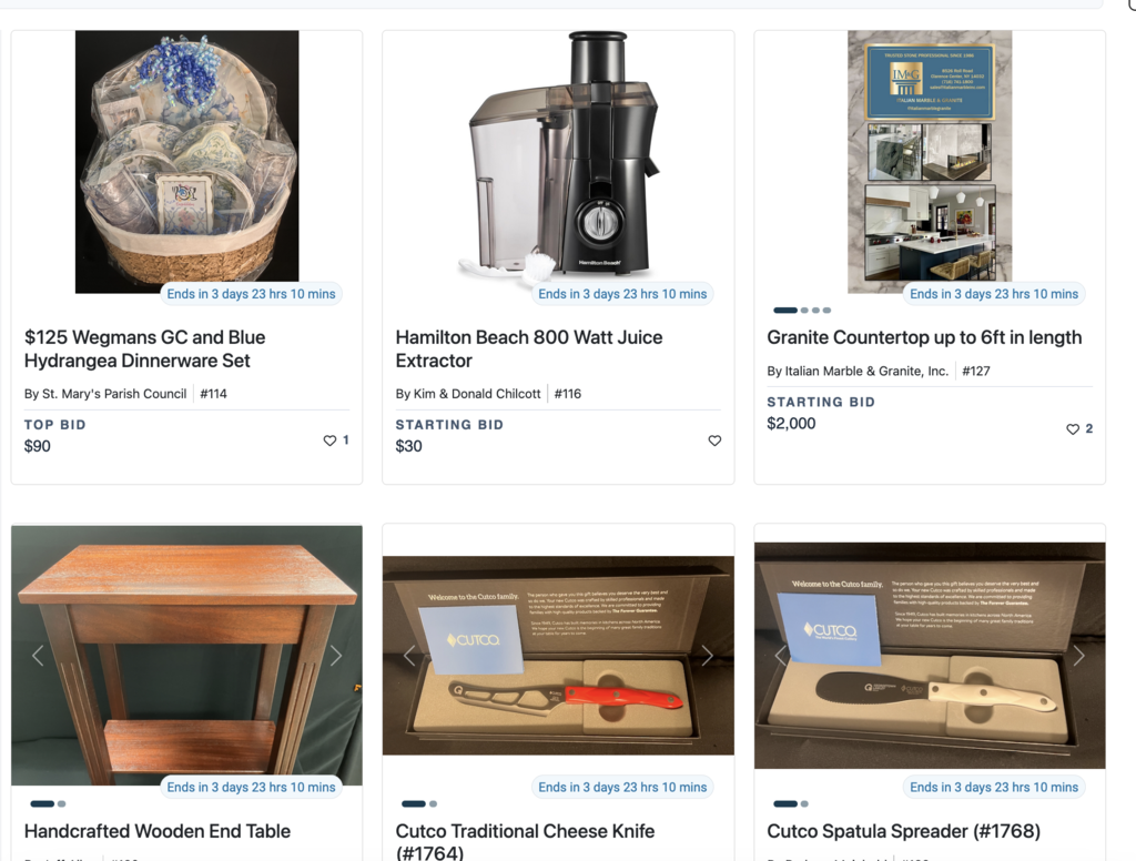 items to bid on