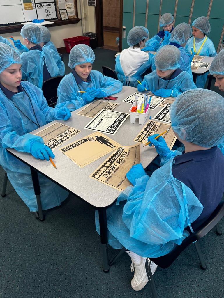 grade 5 math class learns order of operations and dresses up like surgeons