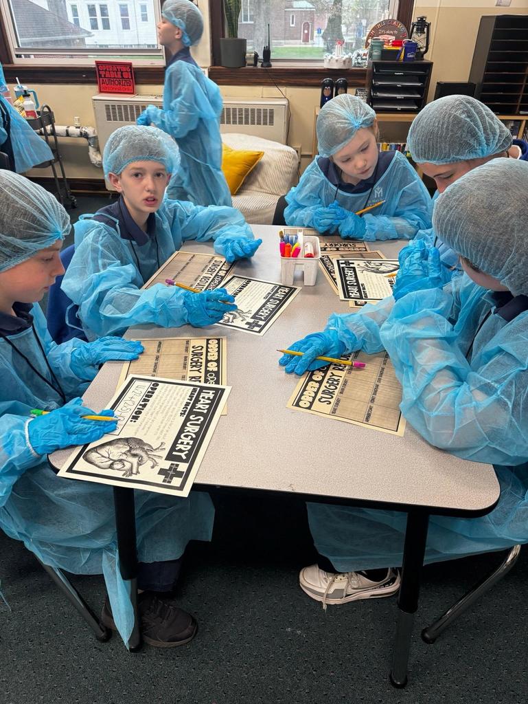 grade 5 math class learns order of operations and dresses up like surgeons