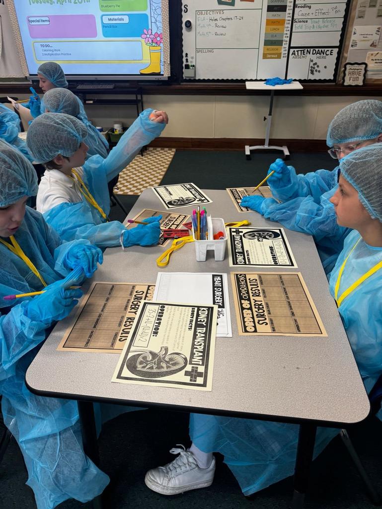 grade 5 math class learns order of operations and dresses up like surgeons