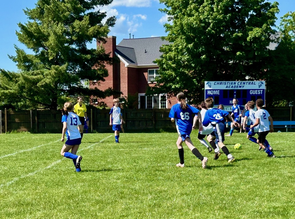 St. Mary School 5th & 6th graders on Coach Costello's JV Soccer team face off against players from Christian Central Academy