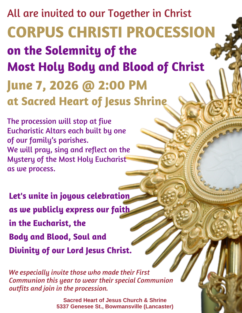 Corpus Christi Procession June 7 2026 at Sacred Heart of Jesus, Bowmansville