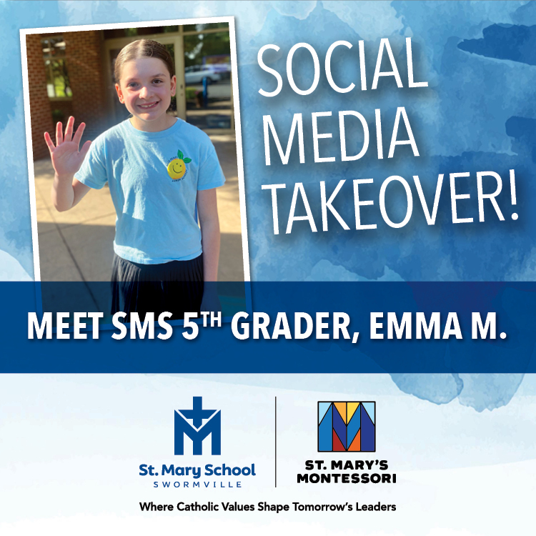 Social Media Takeover graphic with school logo, introducing the winning student