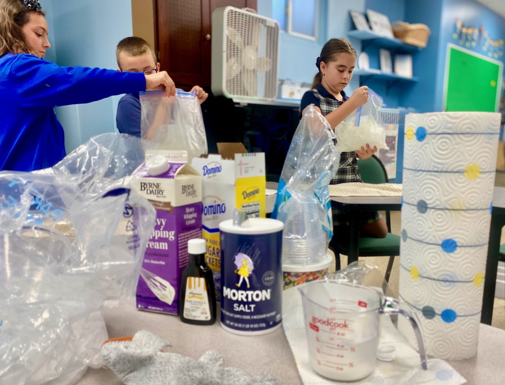 grade 3 enrichment students make ice cream and learn about starting a business
