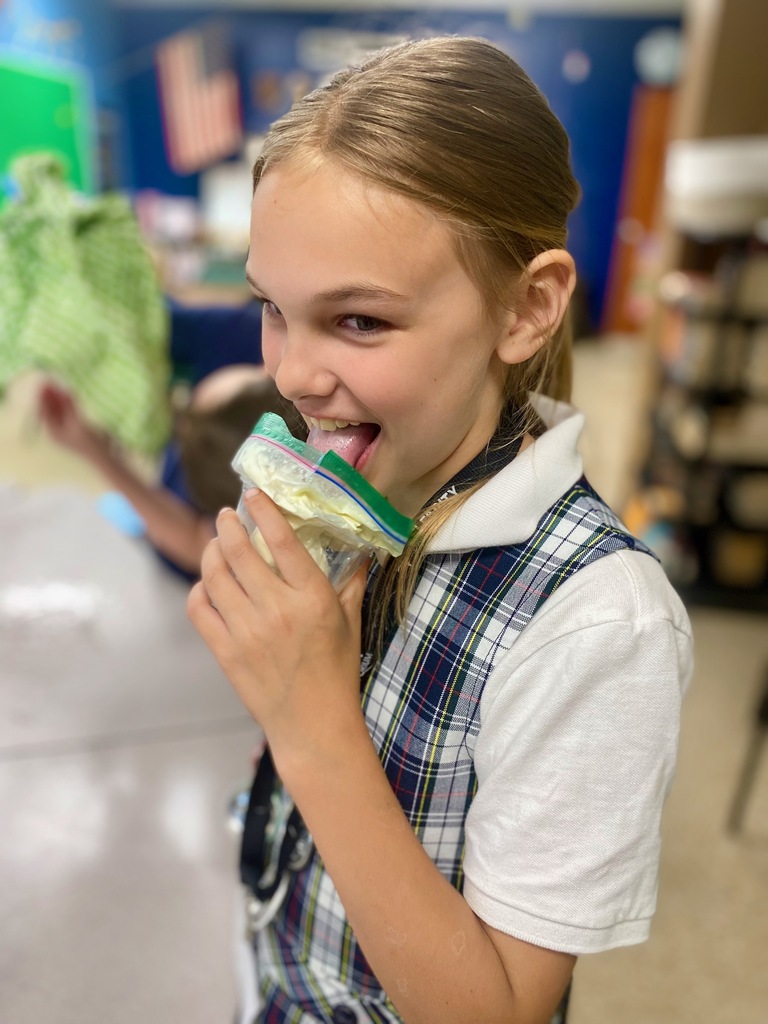 grade 3 enrichment students make ice cream and learn about starting a business