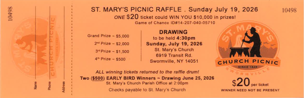 Picture of a St. Mary's Picnic Raffle Ticket
