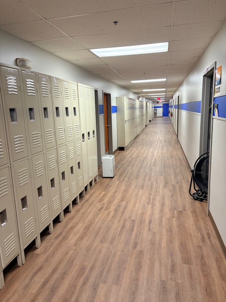 New lower level flooring in school with an updated, wood look