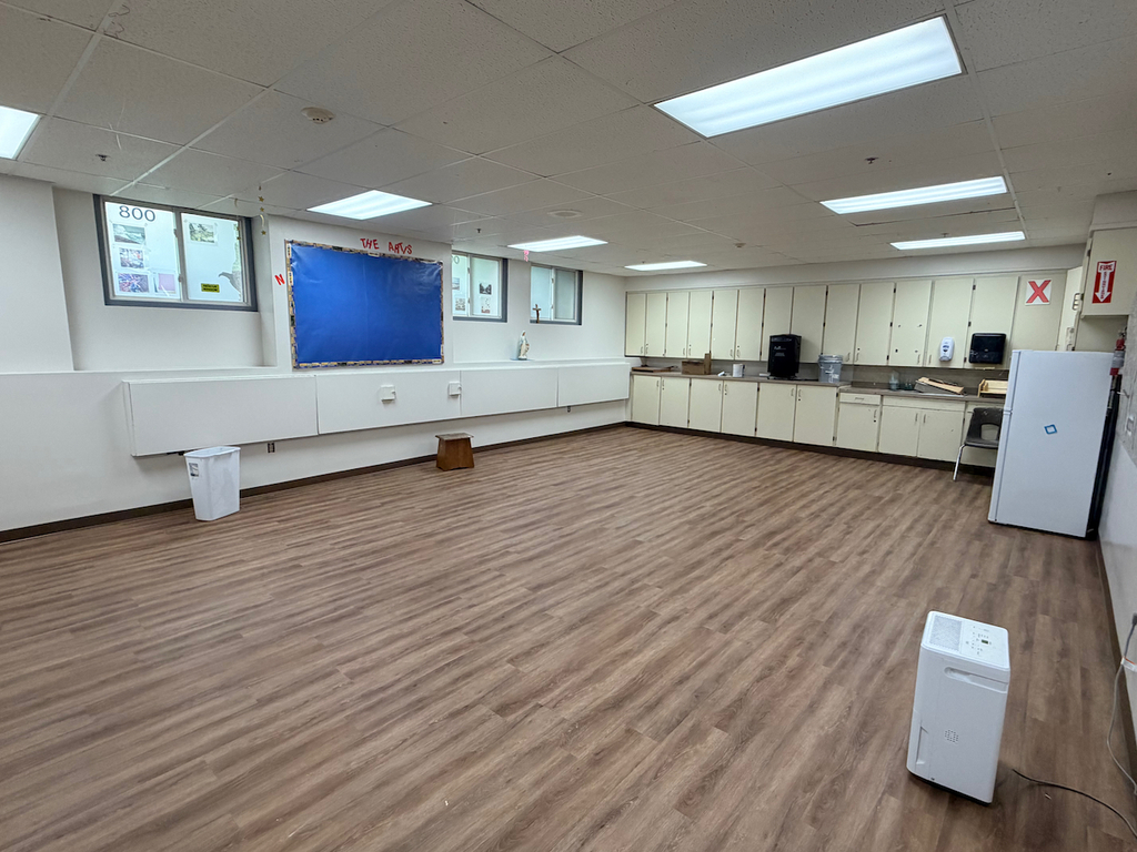 New lower level flooring in school with an updated, wood look